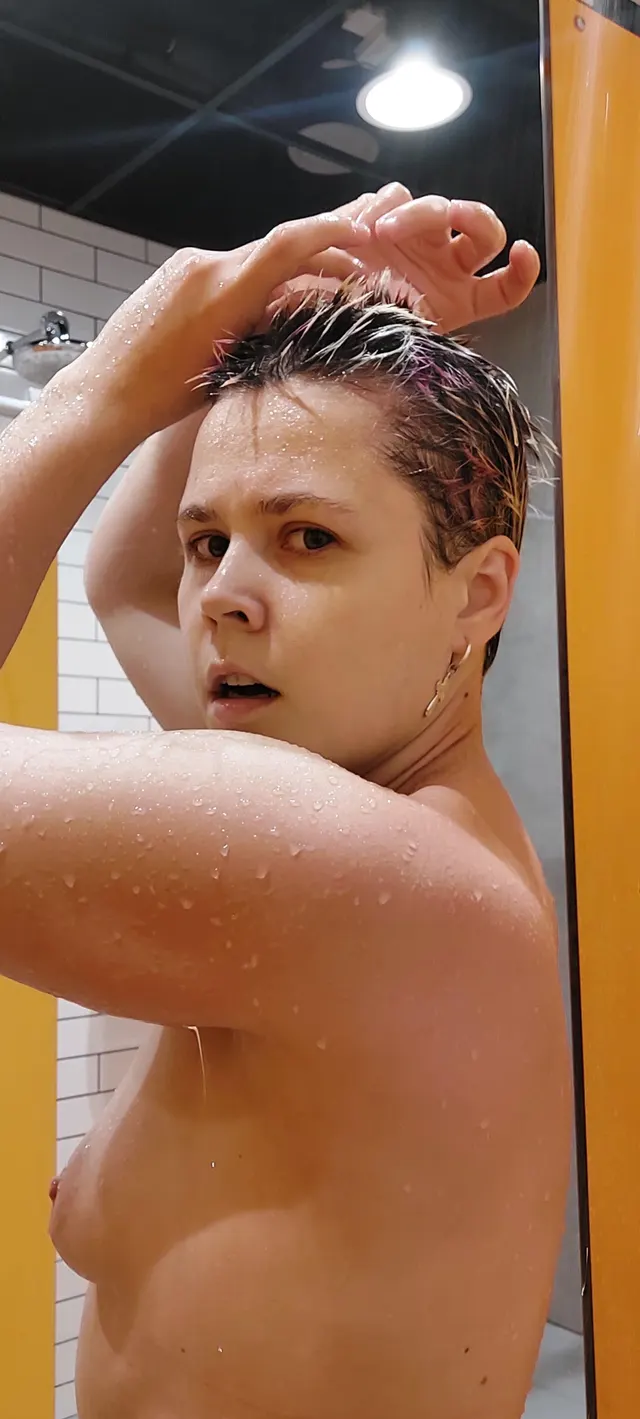 At the gym shower before the workout