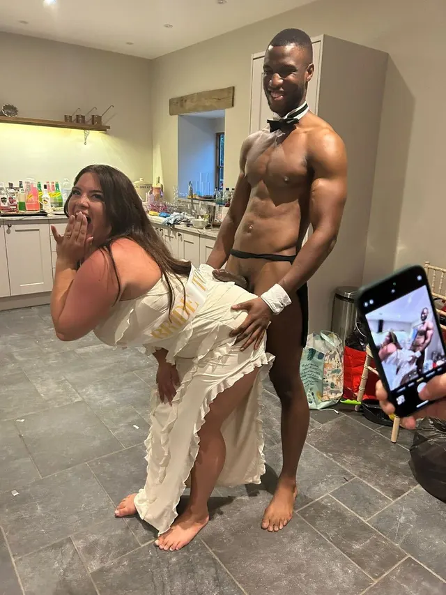 Blackmagicmodel being licked and grabbed by bride and bridesmaid