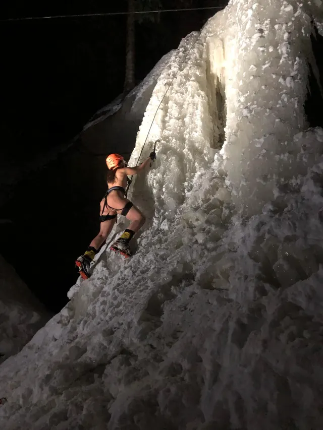 A day of firsts: First naked climb. First night climb. First ice climb of the year!