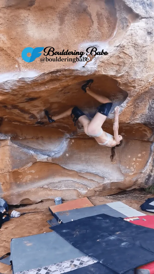 "Wow, you're knee-barring that boulder into submission" Minki, 7b, Rocklands (Beta video @BoulderingBabe on OF)