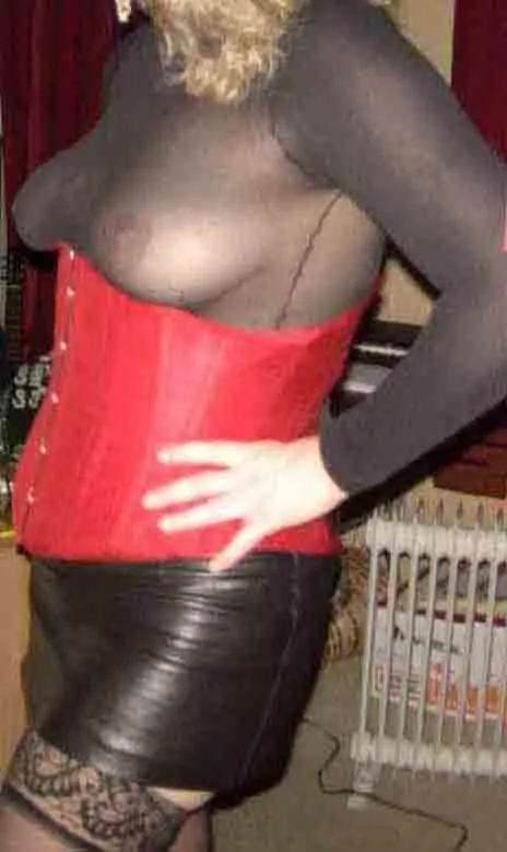 Leather skirts, satin corsets and sheer tops go well together, well at least my BF thought so :)