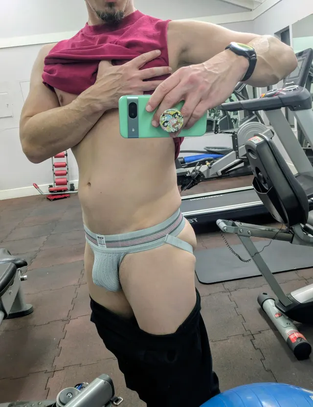 Sweating up my grey Gym jock for you fellas