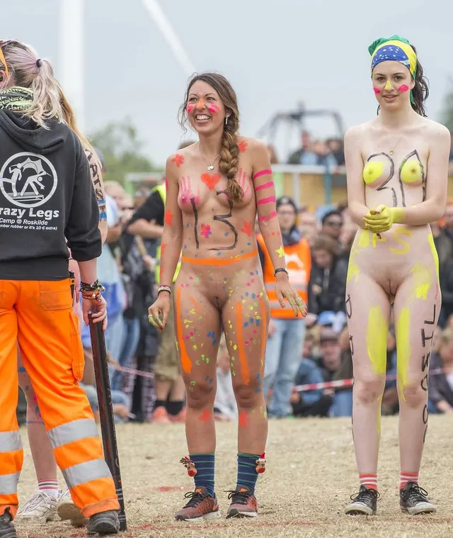 Danish College Girls running naked (2017) with clothed female spotters