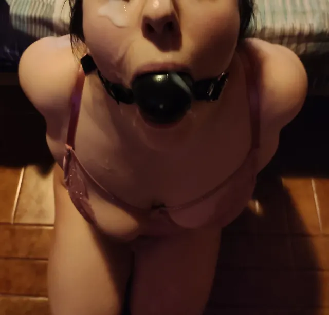 Cuffed, gagged and cum covered. My daddy knows what I love ❤️