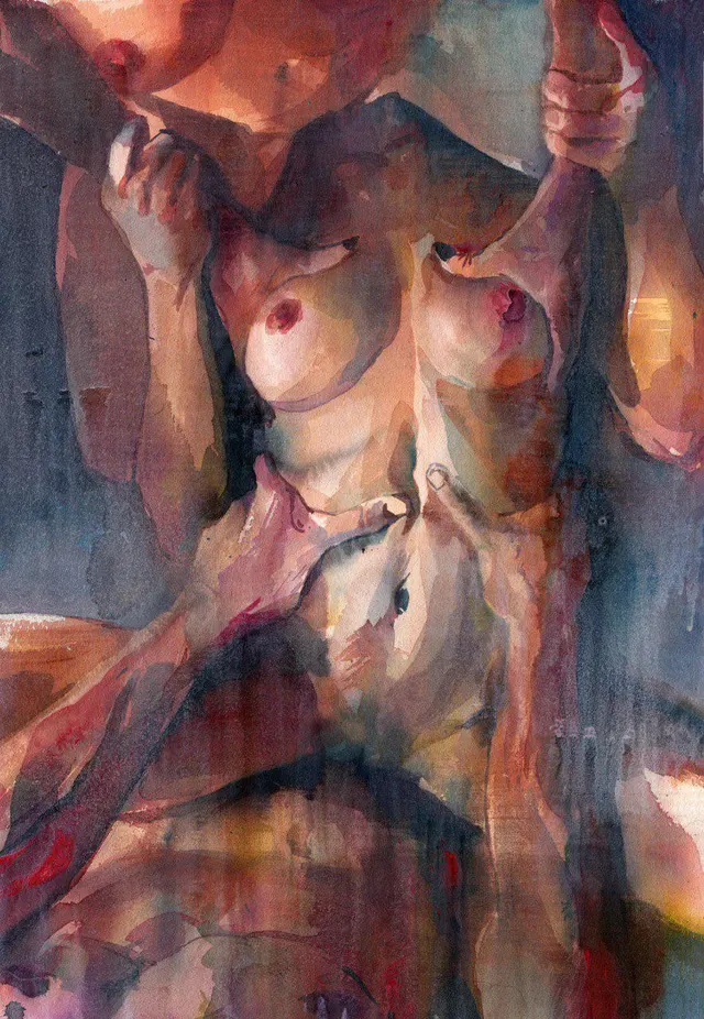 Trio, me, watercolor on paper