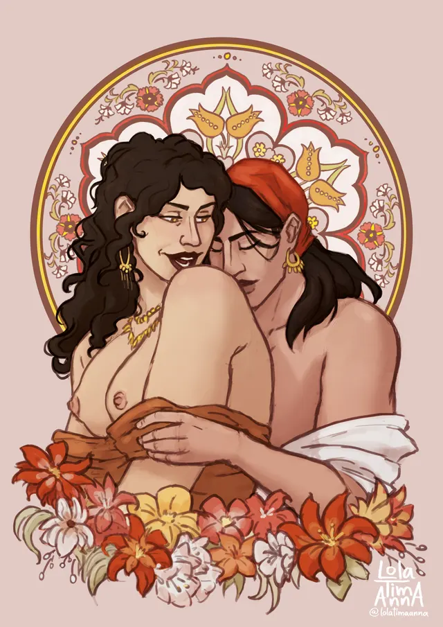 Alphonse Mucha inspired lesbian poster