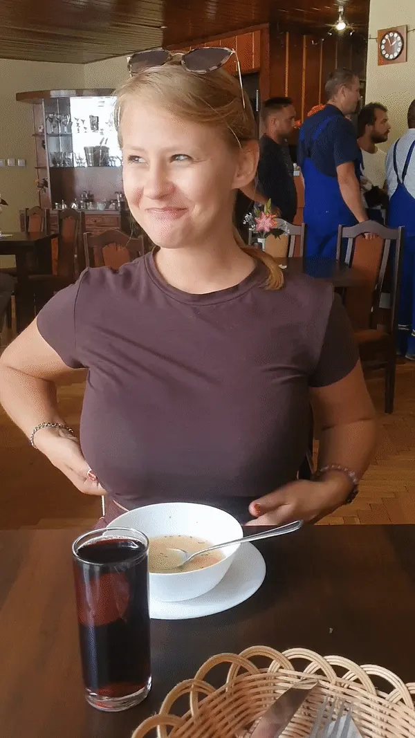 #TittyDrop A restaurant, construction workers in the background, me, my dinner and my risky TittyDrop in the foreground. Heh [OC]