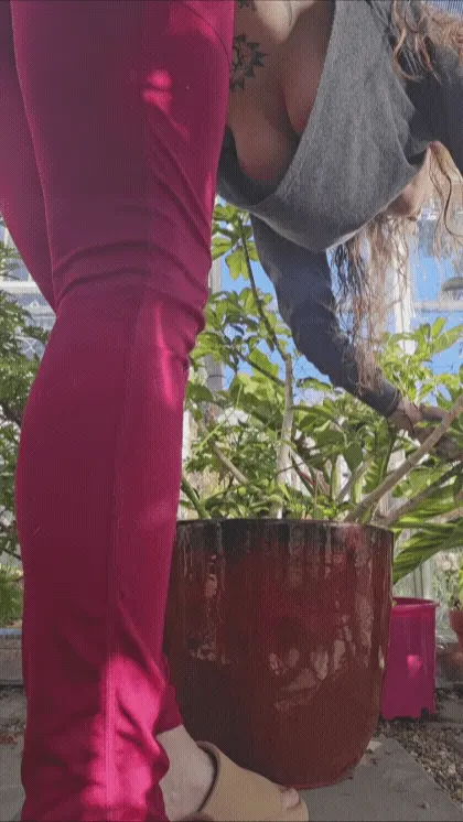 Underboob while tending some plants