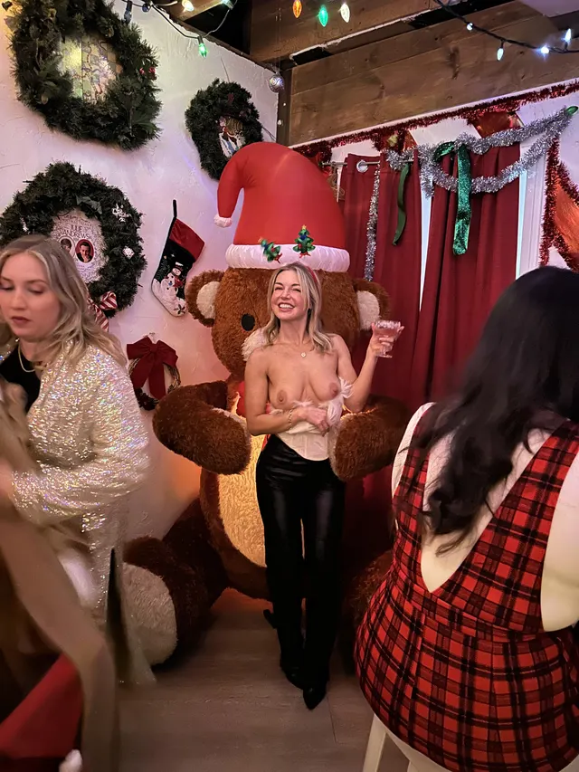 Tits out at the Christmas bar 