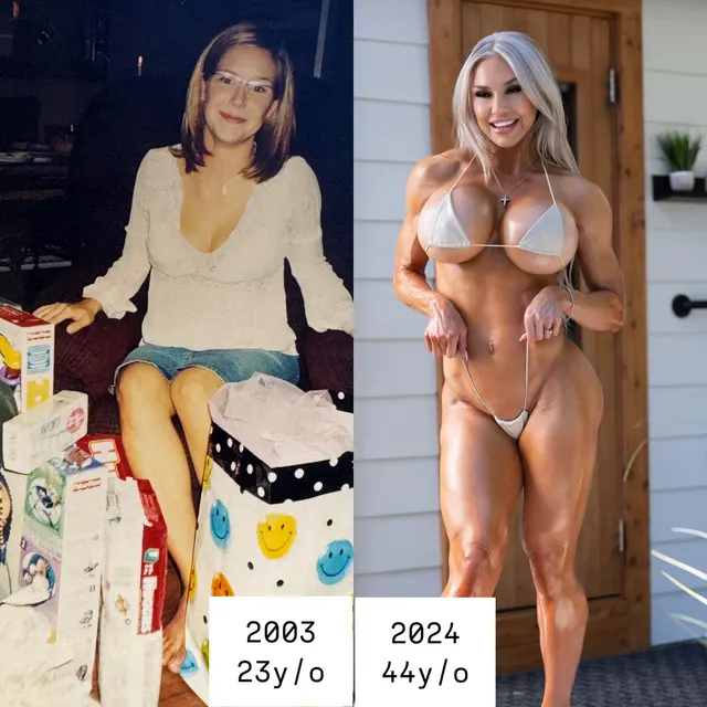 My 21 year transformation! From pregnant at 23 y/o to curvy IFBB Pro & MILF bimbo at 44 y/o