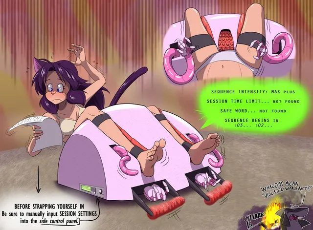 You ticklees wouldn't be too horny to bother reading tickling machine manuals before strapping yourselves in it, wouldn't you?