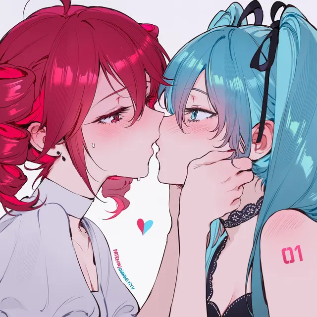 Kasane Teto & Hatsune Miku kiss (qiandaiyiyu)