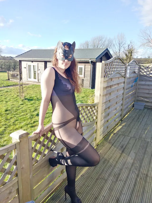Soaking up the rays in my crotchless bodystocking
