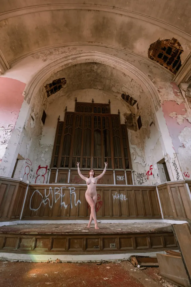 nude in an abandoned church