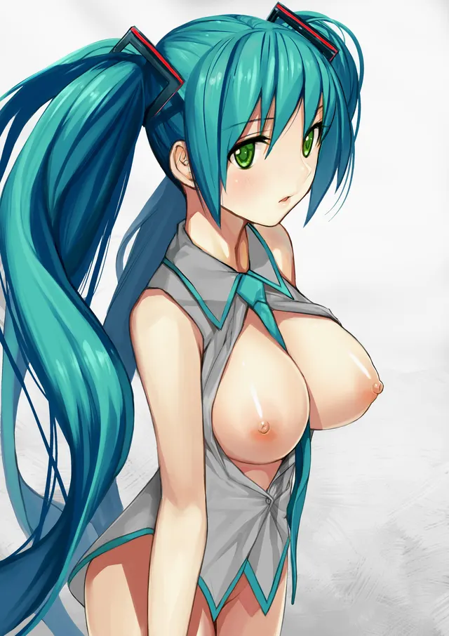 Miku with her shirt open (がおう)