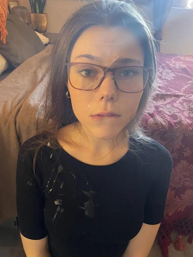 Cum all on her black shirt
