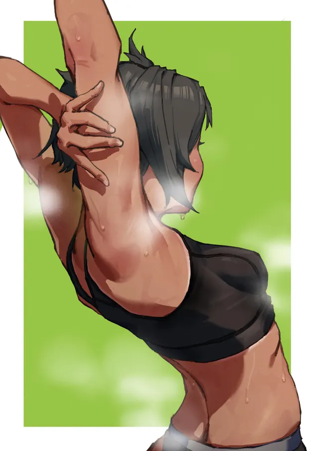 Chocolate woman's smelly pits after an intense workout (harrywang37)