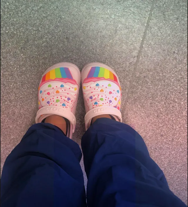I work in a lab which requires clean room shoes... I don’t fit into adult crocs so I get my own kids ones. I feel smol at work 💕🌸🦄