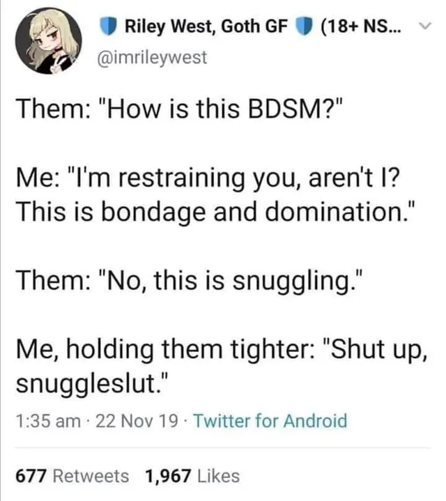 Snuggleslut.. Hehe. I just wanna be your snuggleslut