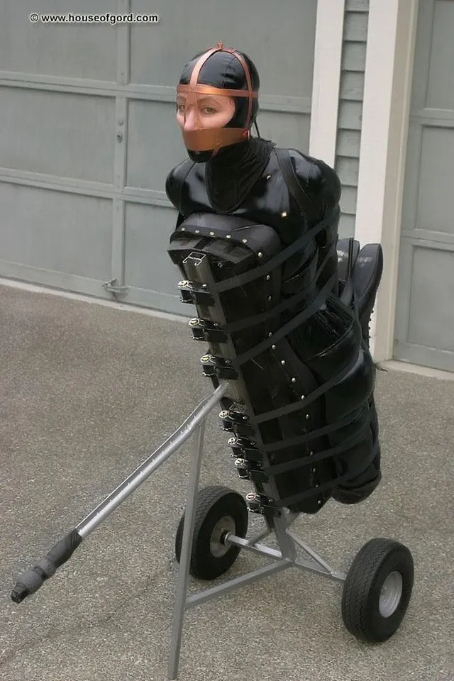 Seriously strapped up and she’s going to be taken for a stroll