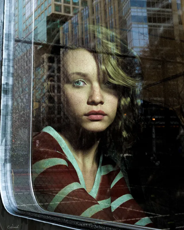 Portrait of Girl in a Bus Window by Lee McCall