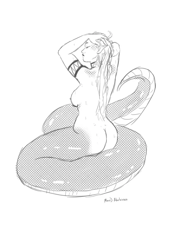 Sketch of my Lamia OC washing