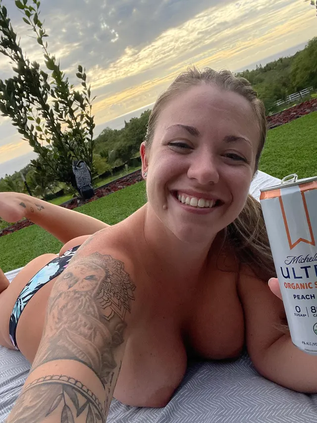 Topless sunset seltzer sesh ;) say that five times fast lol