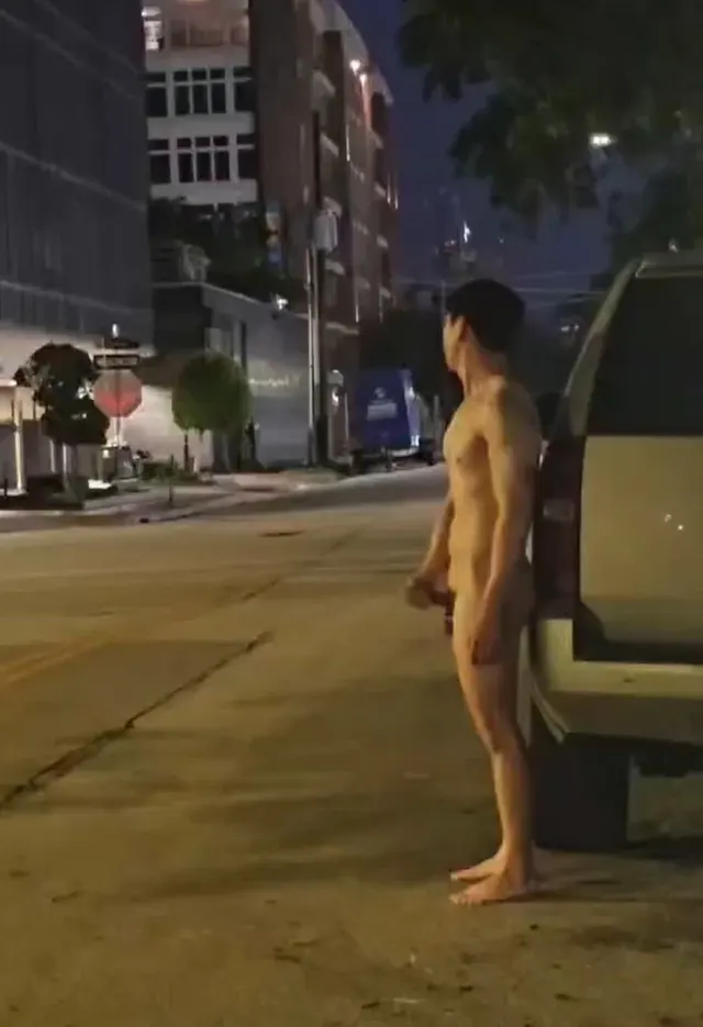 Caught cumming barefoot naked on the street.
