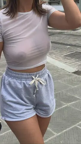 You and me are going [f]or a walk. Do you like my sheer top?