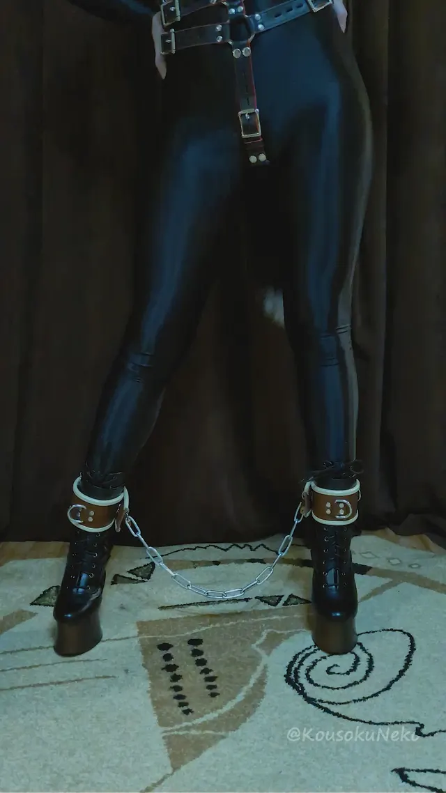 Puppy girl trying on pony boots and gear