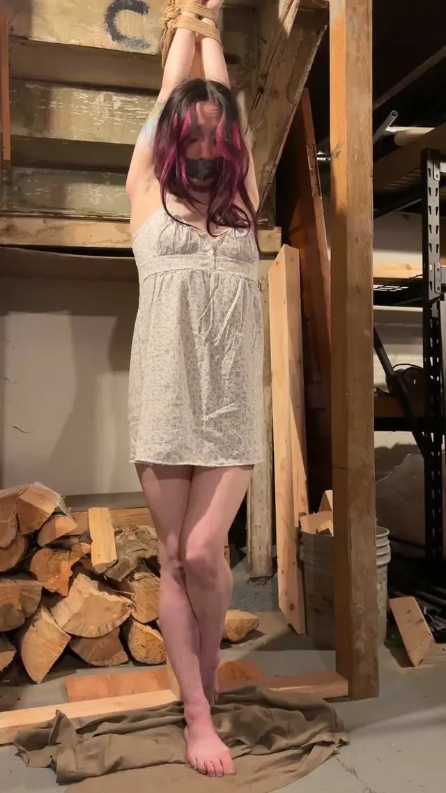 Tape gagged, pantygagged, and stripped.