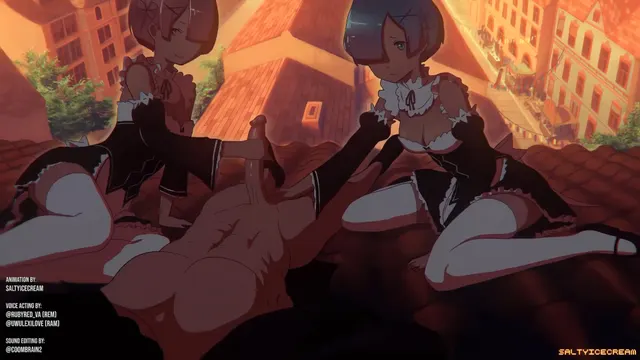 Being jerked off by ram then a blowjob from rem is even better (saltyicecream)