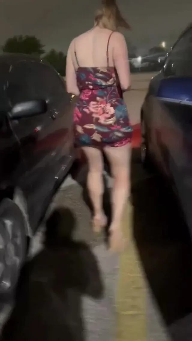 A little naked walk in the parking lot