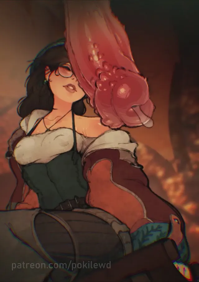 (Pokilewd) Alma doing some research on Chatabra [Monster Hunter]