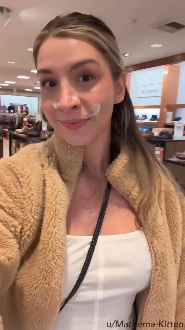 sucked his cock in the dressing room and then walked out of the store with my reward on my face :) [GIF]